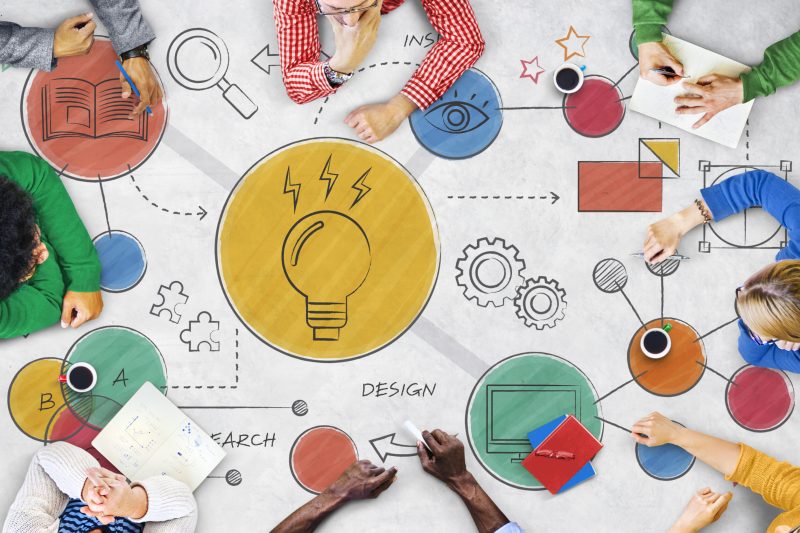 Light Bulb Ideas Creative Diagram Concept Creative team planning innovative printing services with design and research process